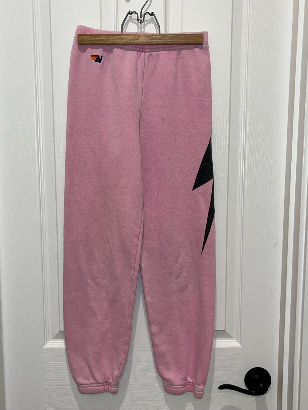 Aviator Nation Pink Sweatpants with Black Lightning Detail
